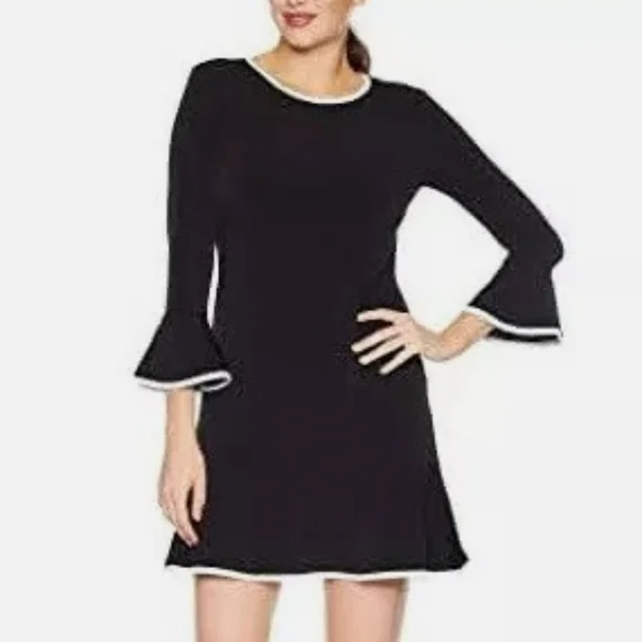 knee length dresses for ladies Black Lurex Chiffon Flowy Long Sleeve Mini Dress